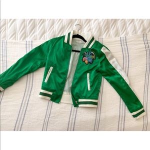 Green Satin Bomber Jacket